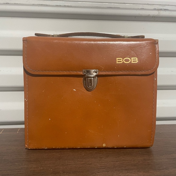 Vintage BOB Cowhide Leather Flask Shot Cup Portable Travel Bar Set - Picture 4 of 8